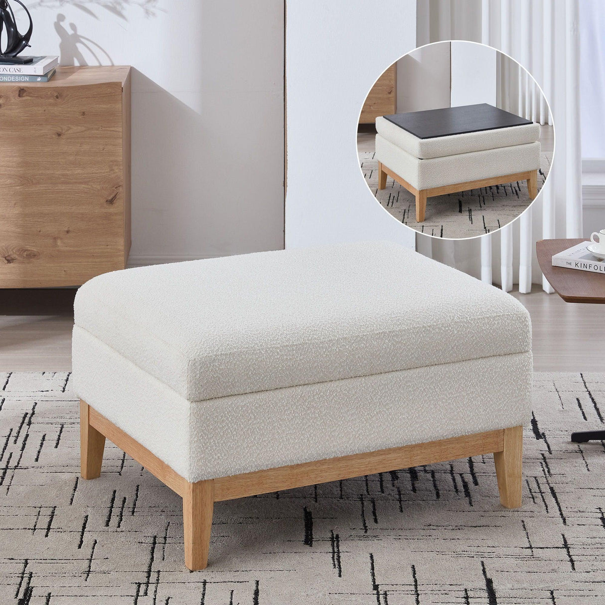 Upholstered Storage Ottoman With Reversible Lid Coffee Table, Foot Stool - Furniture Home Direct