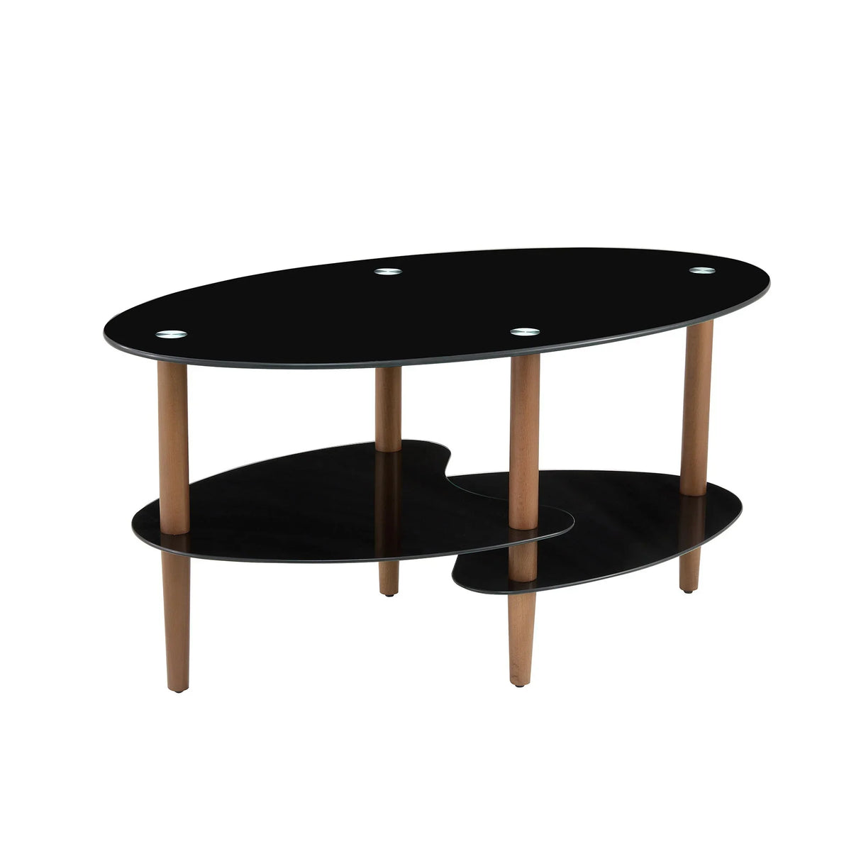 Oval Glass Coffee Table, Modern Table In Living Room Oak Wood Leg Tea Table 3-Layer Tempered Glass Table - Brown / Black - Furniture Home Direct