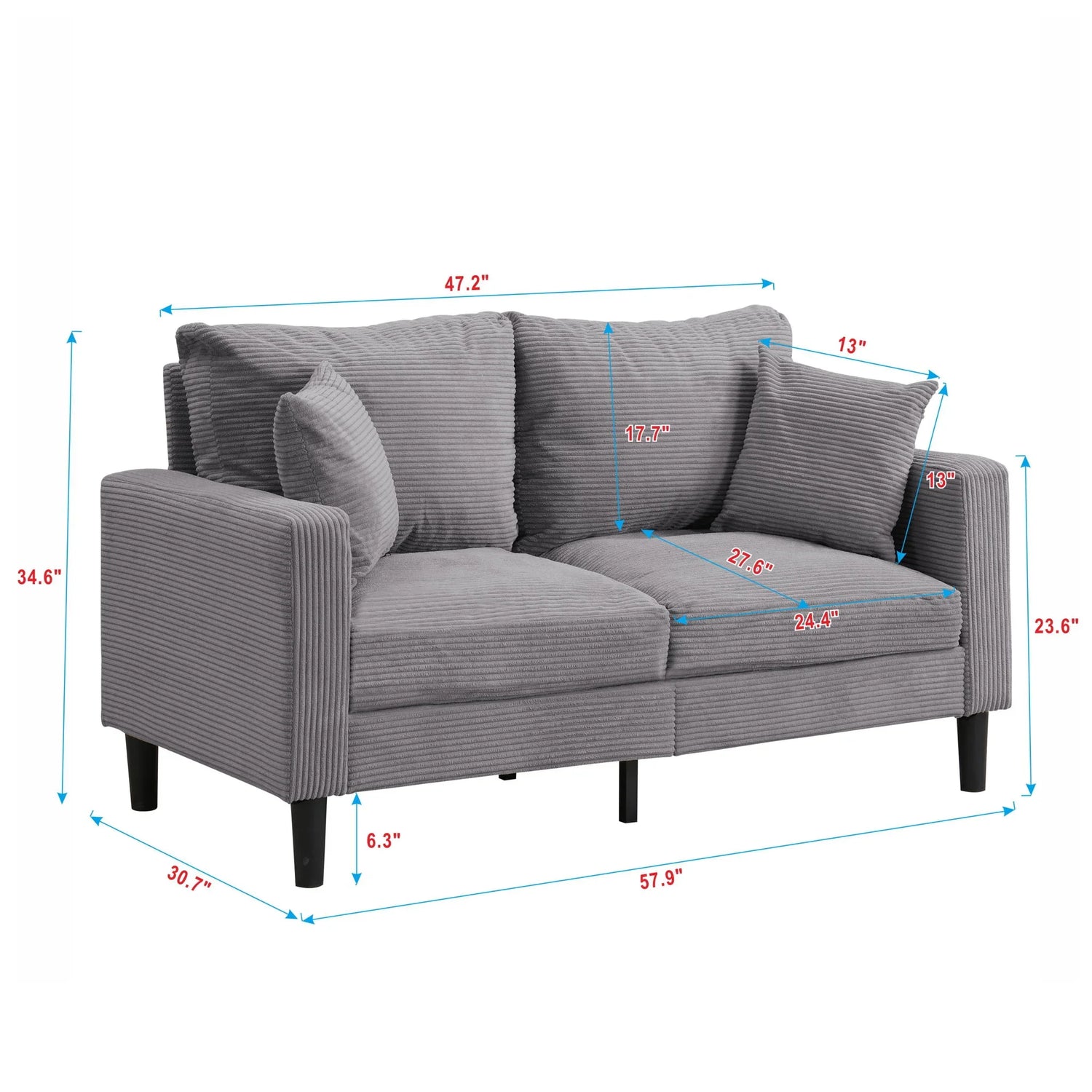 High Resilience Loveseat Sofa With Wooden Frame - Furniture Home Direct