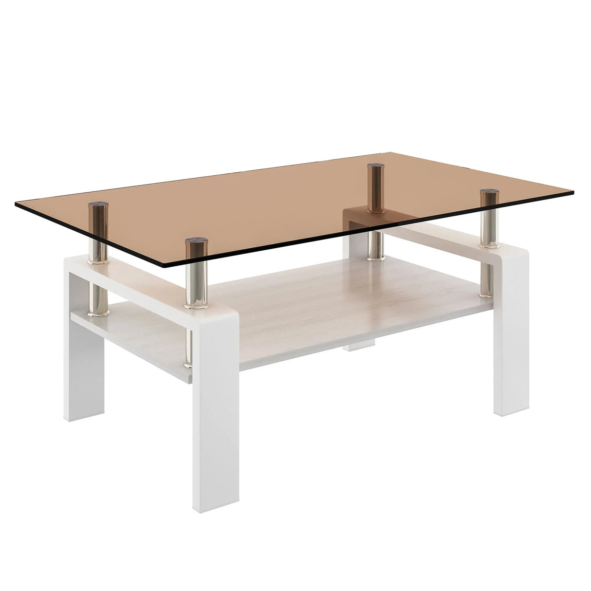 Modern Rectangular Coffee Table With Tempered Transparent Glass Top And Storage Shelf - Furniture Home Direct