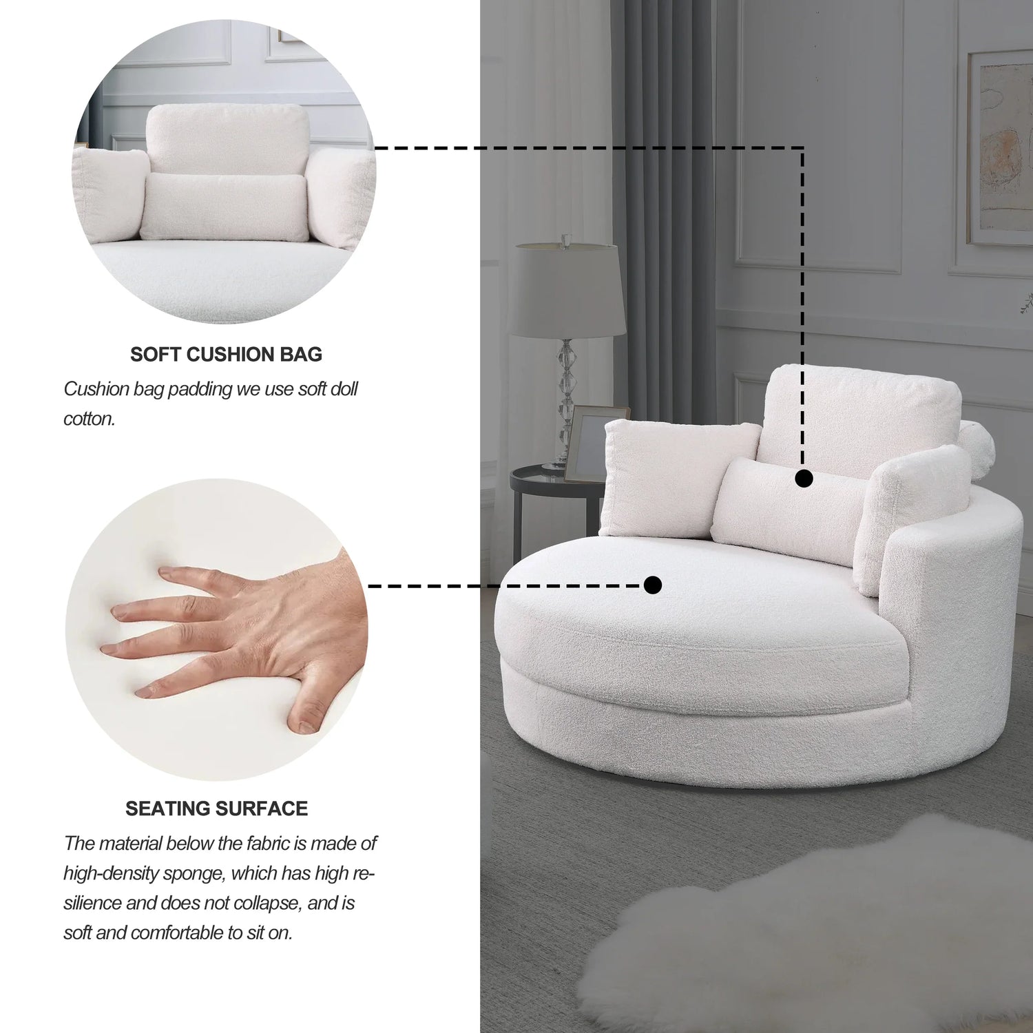 Linen Barrel Swivel Chair With Storage Ottoman - Furniture Home Direct
