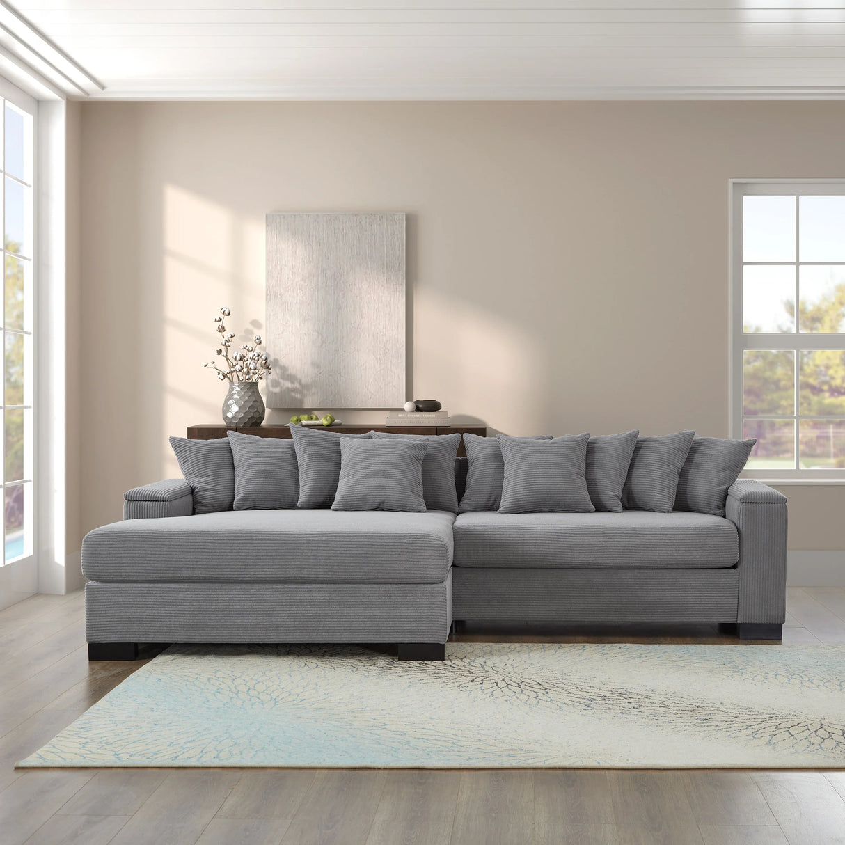 111 Inch Luxury Sectional With Convertible Chaise Grey - Furniture Home Direct