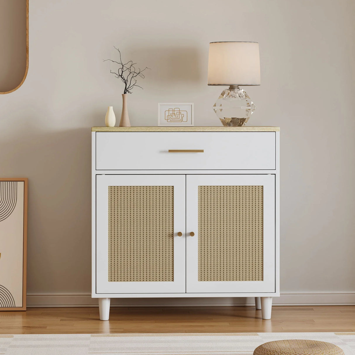 Accent Cabinet With Drawer - White / Light Brown - Furniture Home Direct