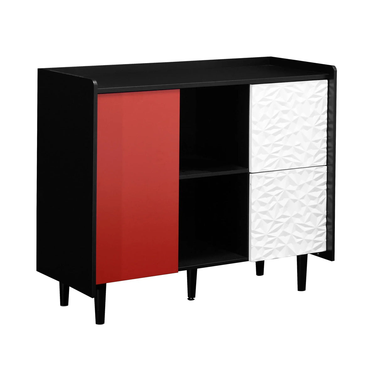 Modern Sideboard Buffet Cabinet With Red Doors And Unique Panel Styling - Furniture Home Direct