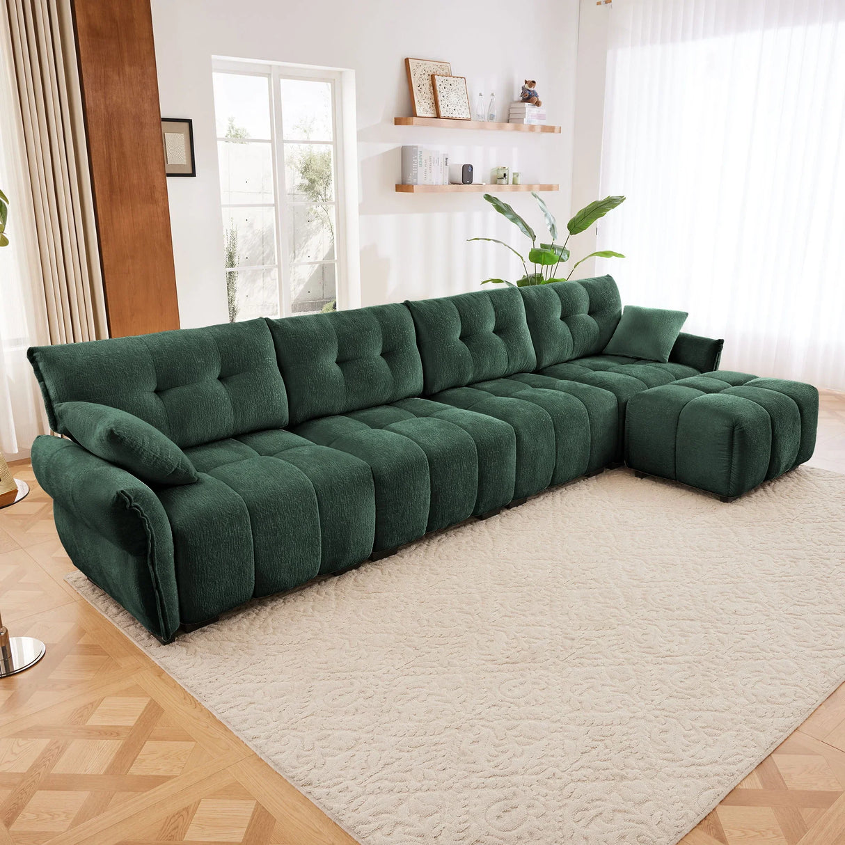 Sofa Set With Ottoman And Pillows, Textured, High Resilience Cushions - Furniture Home Direct