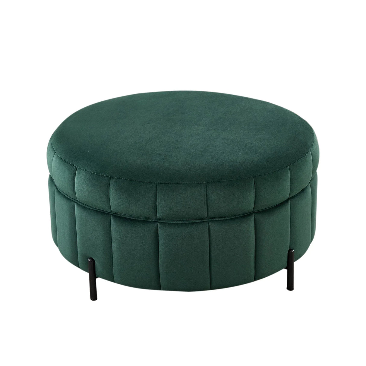 Upholstered Round Ottoman With Reversible Lid, Channel Tufted Pumpkin Shape - Furniture Home Direct
