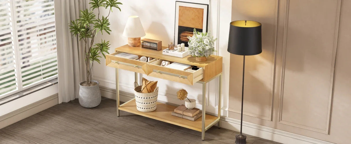 Console Table With Two Drawers Geometric Design Natural - Furniture Home Direct