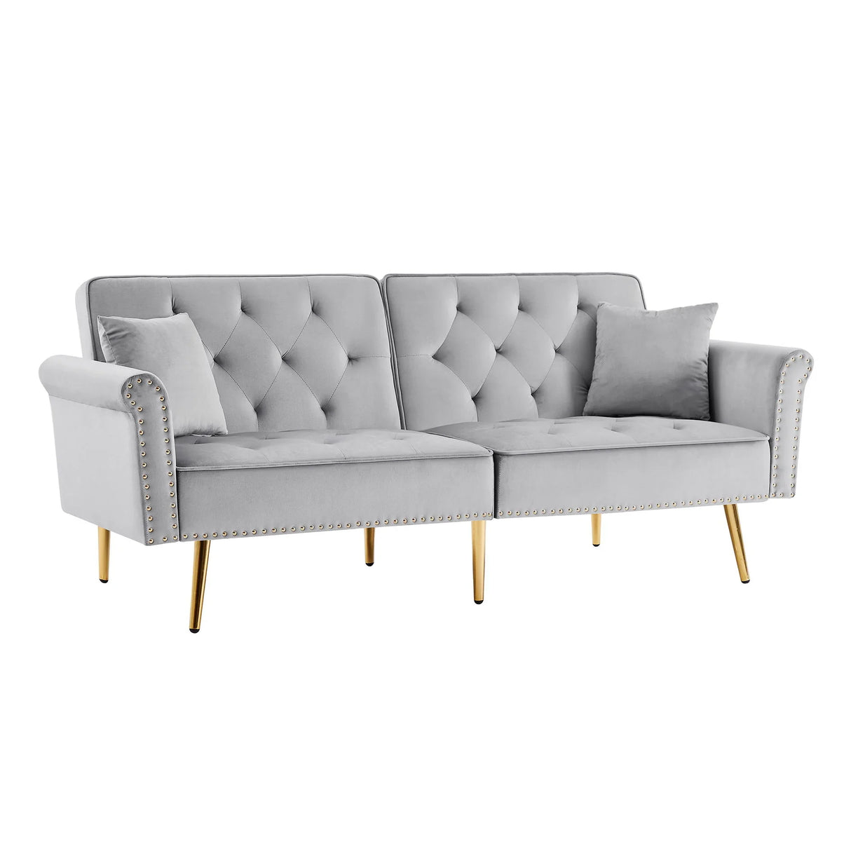 Velvet Tufted Sofa Couch With 2 Pillows And Nailhead Trim - Furniture Home Direct