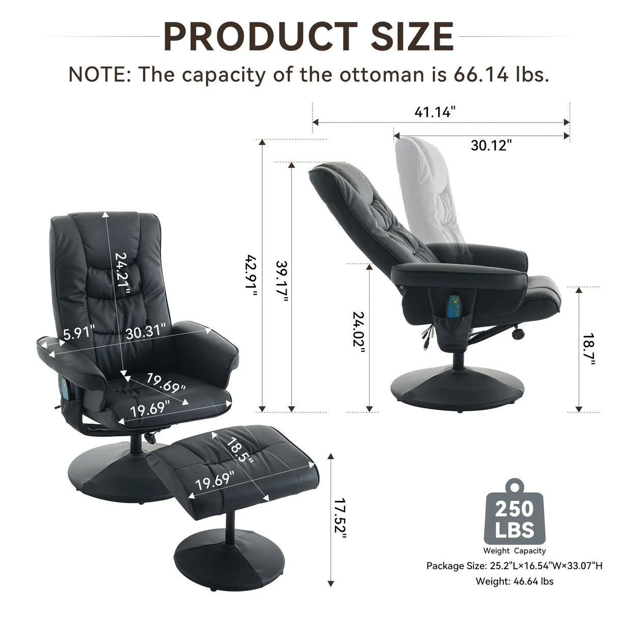 Recliner Chair With Ottoman, 360° Swivel Massage Lounge Chair With 5-Point Vibration & Heated Seat - Furniture Home Direct