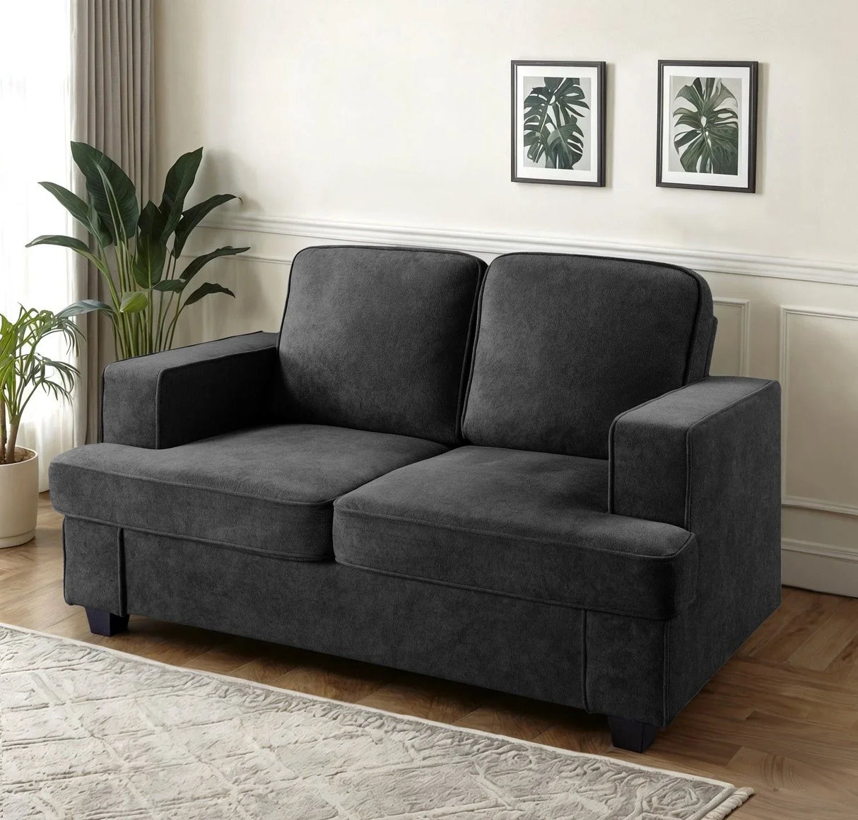 Modern Loveseat, Comfortable 2 Seater Couch With Deep Seating, Loose Back Cushions, Wide Arms - Furniture Home Direct