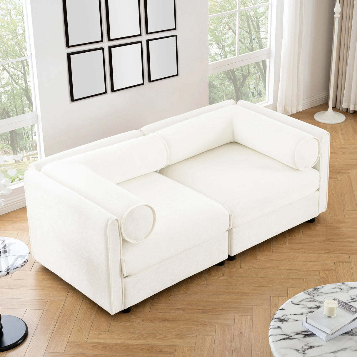 Stylish Chenille Sofa With Storage Seat And Cylindrical Backrest - Furniture Home Direct