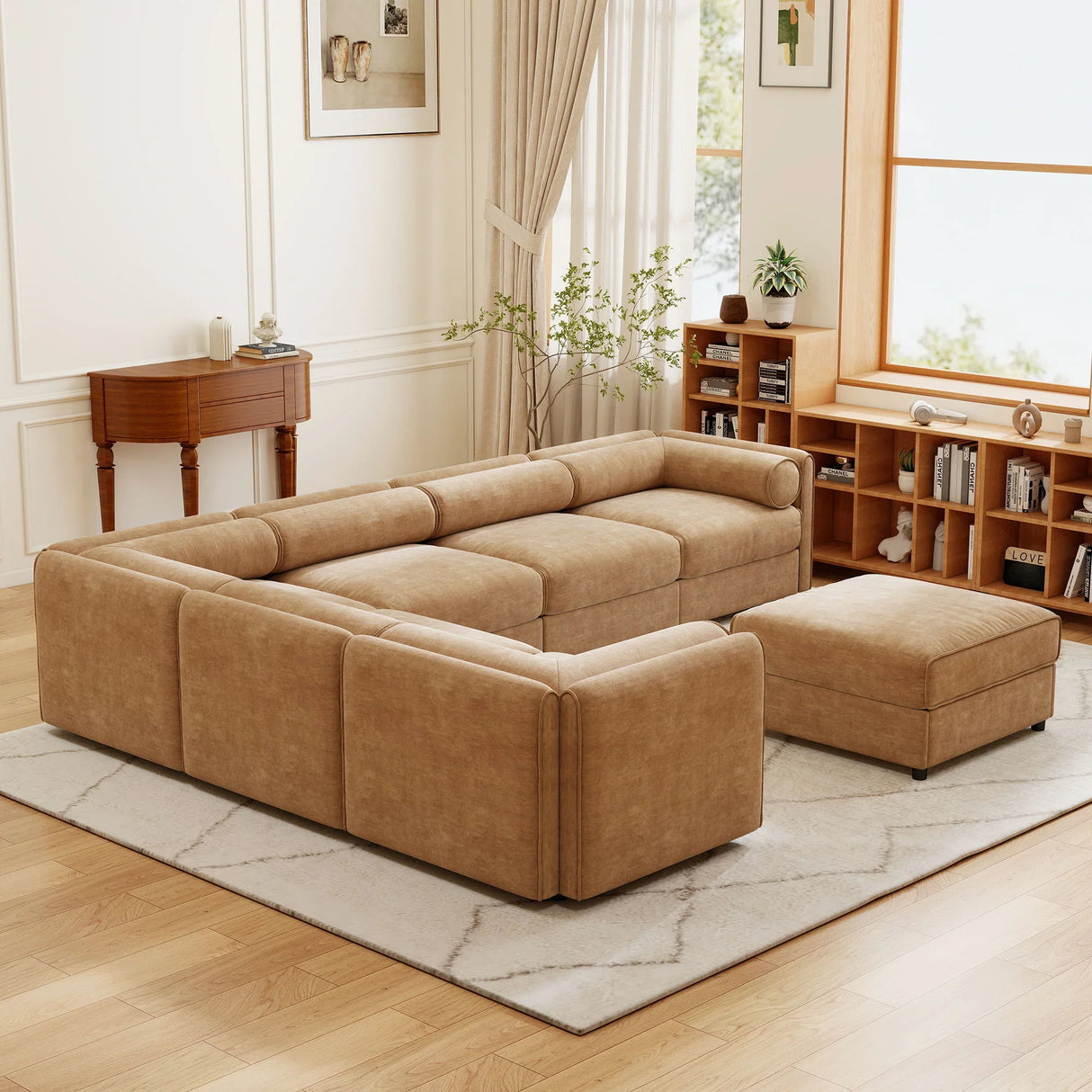 Contemporary Elegant White Chenille Sofa With Storage And Ottoman - Furniture Home Direct