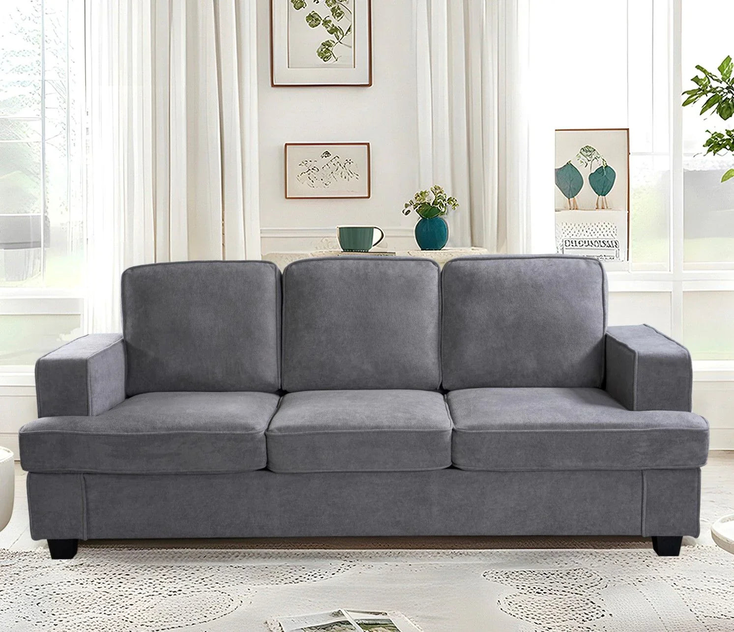 Modern Sofa, Comfortable 3 Seater Couch With Deep Seating, Loose Back Cushions, Wide Arms - Furniture Home Direct