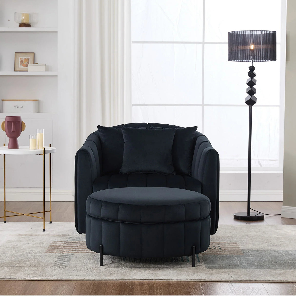 Oversized Velvet Swivel Barrel Accent Chair And Ottoman Set With Storage - Furniture Home Direct