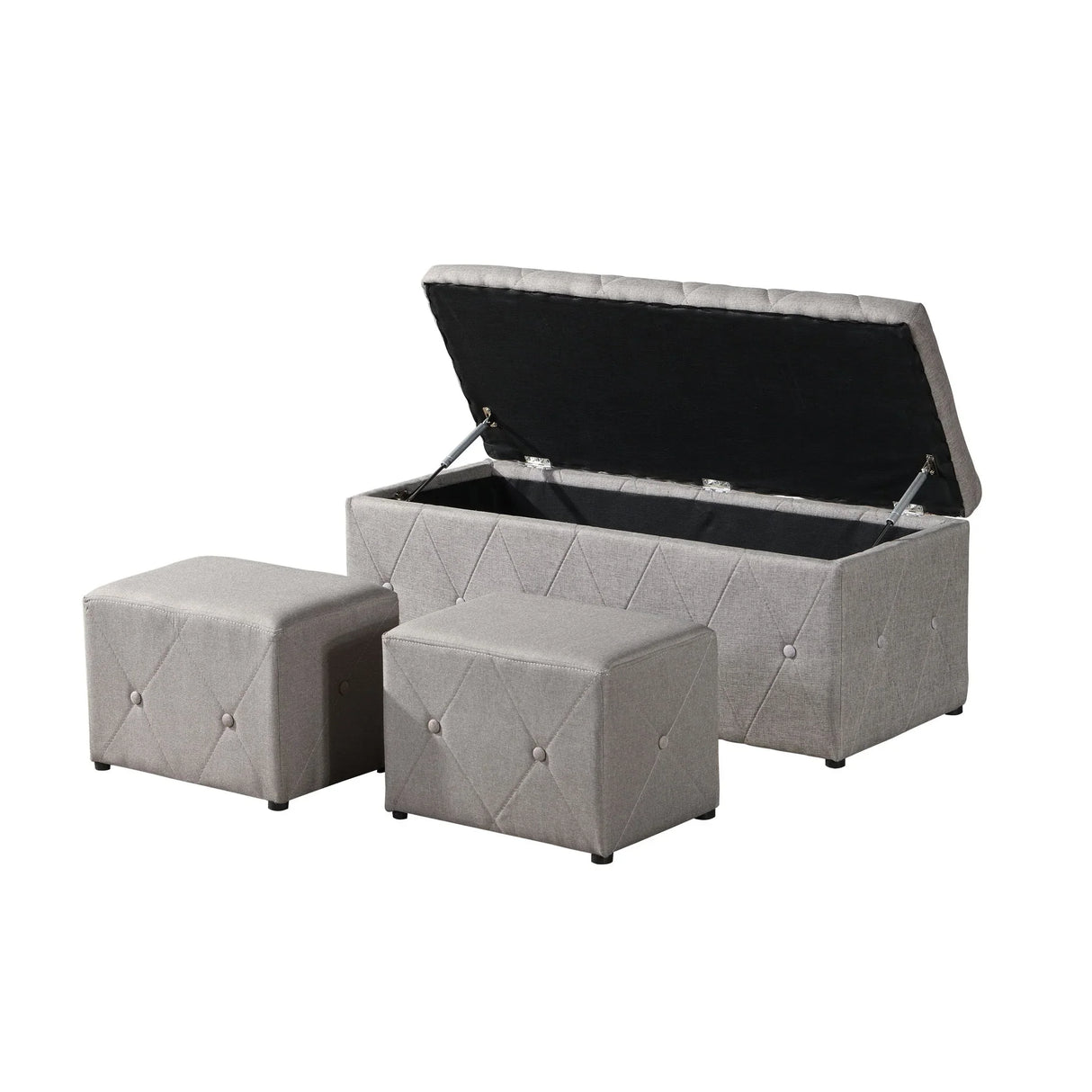 3 Piece Rectangular Storage Ottoman Short Velvet With 2 Set Ottomans - Furniture Home Direct