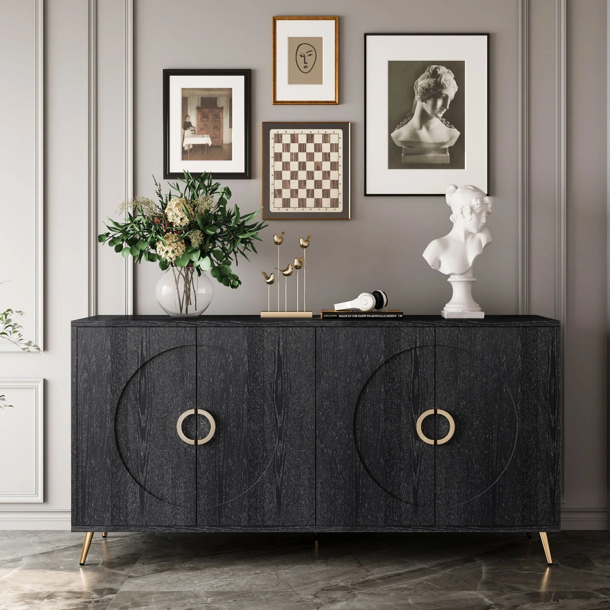 Modern Lacquered 4 Door Wooden Cabinet Sideboard Buffet Server Cabinet Storage Cabinet, For Living Room, Entryway, Hallway, Office, Kitchen And Dining Room - Furniture Home Direct