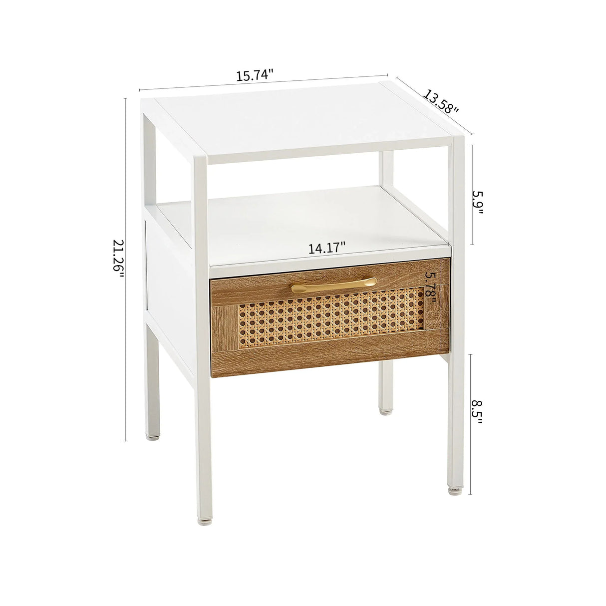 Rattan End Table With Drawer, Modern Nightstand, Metal Legs, Side Table For Living Room, Bedroom - Furniture Home Direct