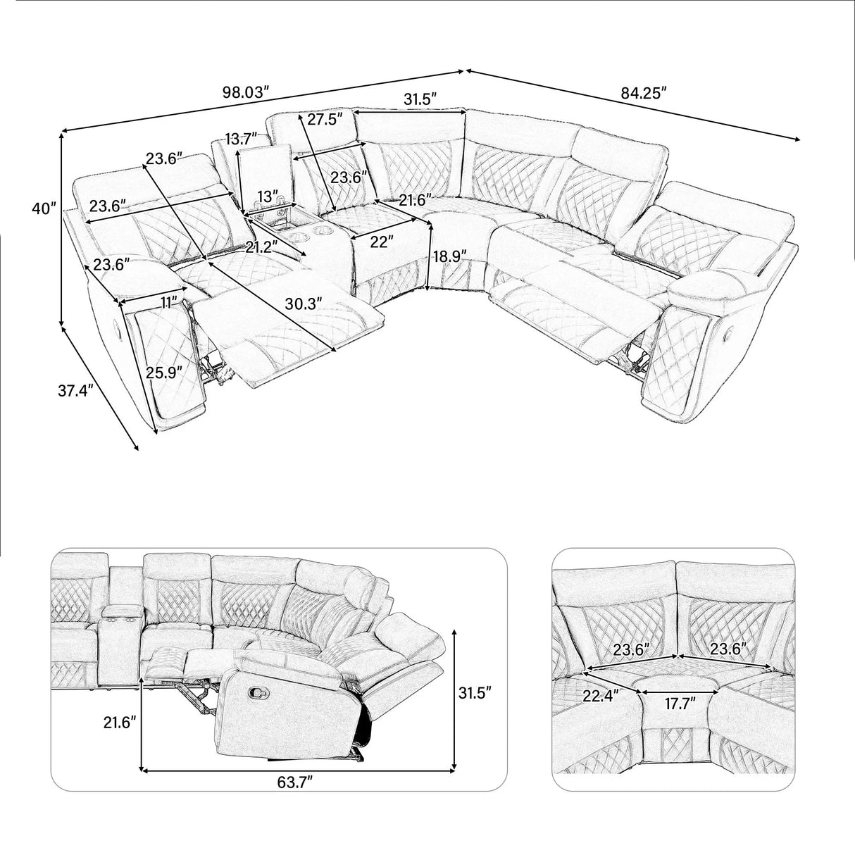 Home Theater Seating Manual Recliner With Cup Holder, Hide - Away Storage PU Reclining Sofa For Living Room, Home Theater - Furniture Home Direct