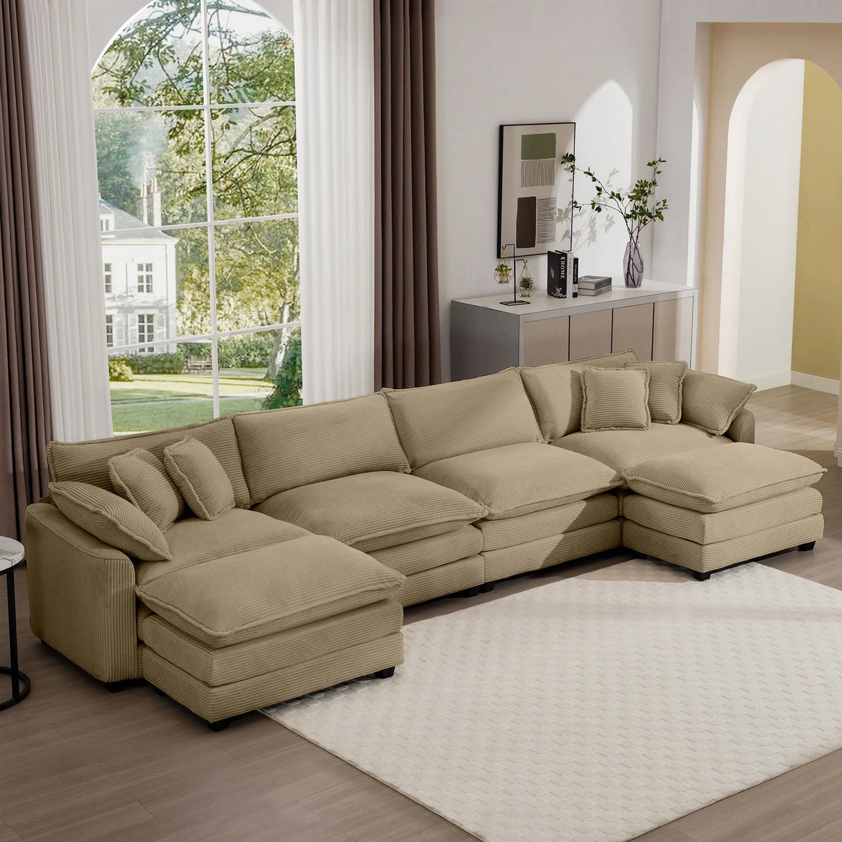 Modern Oversized Modular Cushion Sofa With Ottoman, Low Back, Deep Seating Sofa Set - Furniture Home Direct