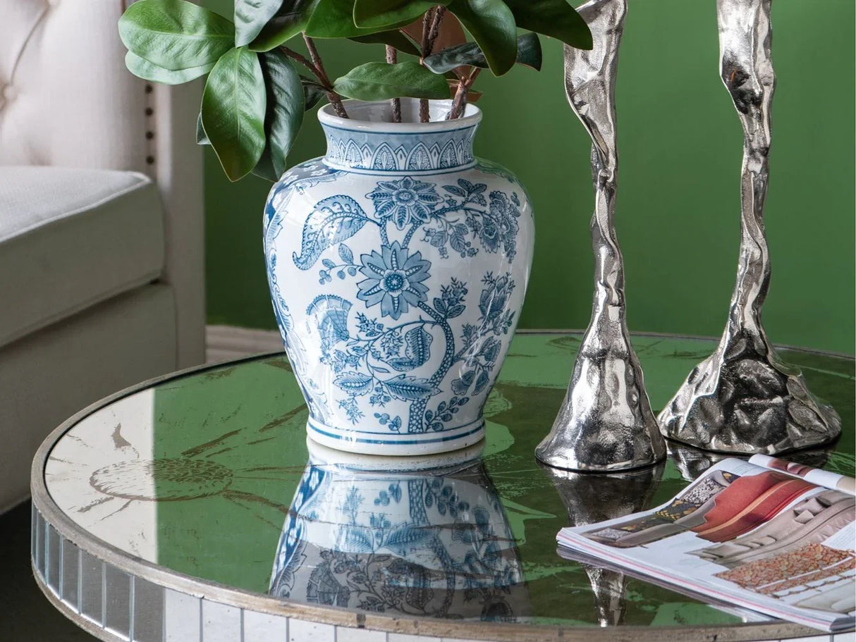 Round Table With Elegant Foral Design And Mirrored - Furniture Home Direct