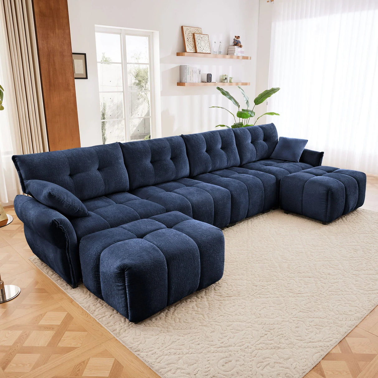 Sofa Set With Ottoman And Pillows, Textured, High Resilience Cushions - Furniture Home Direct