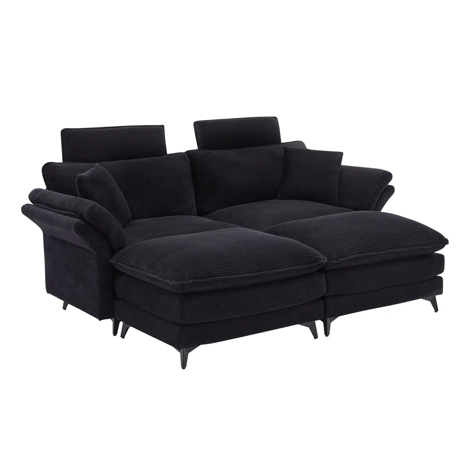 Modern Corduroy Deep Seat Sectional Sofa With Ottoman - Furniture Home Direct