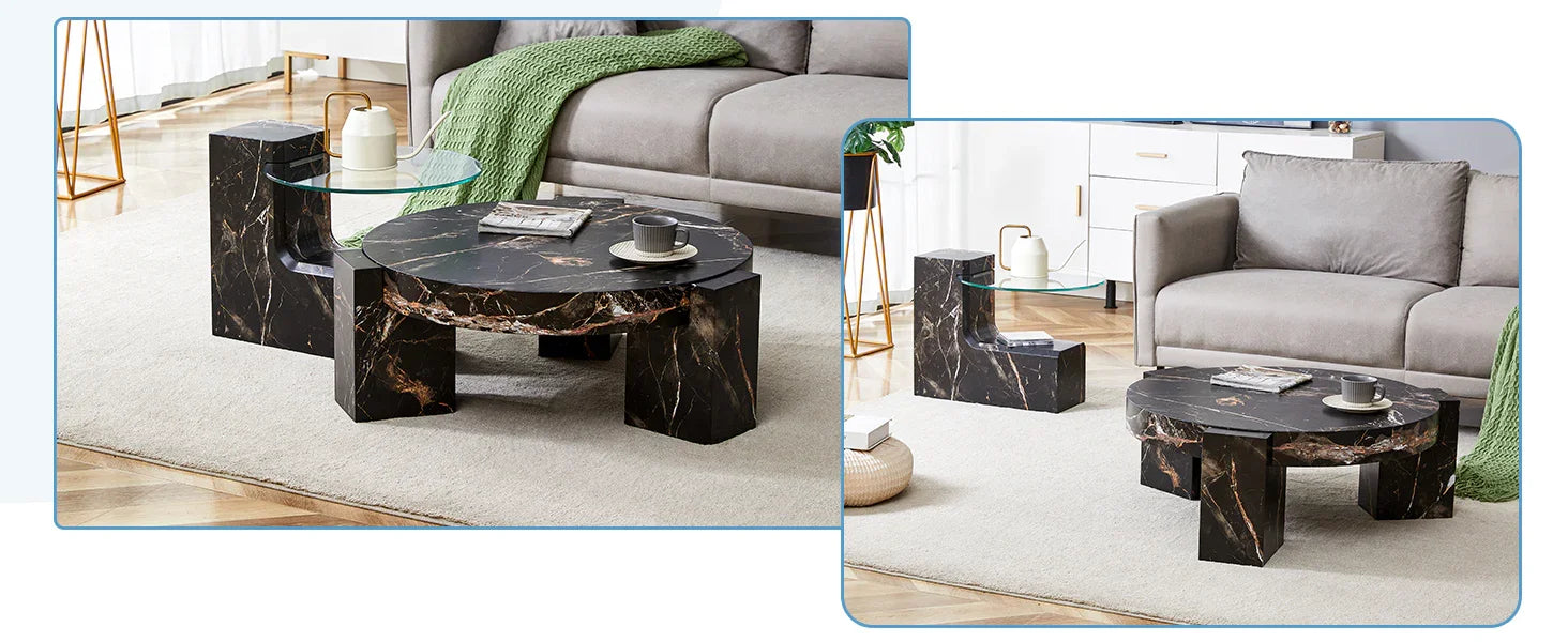 Detachable Double-Decker Black Patterned Coffee Table - Furniture Home Direct