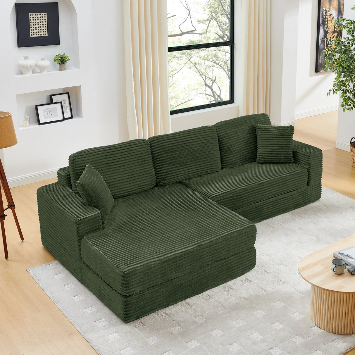 Modern Minimalist L Shape Modular Sectional Sofa, Corduroy Couch - Furniture Home Direct