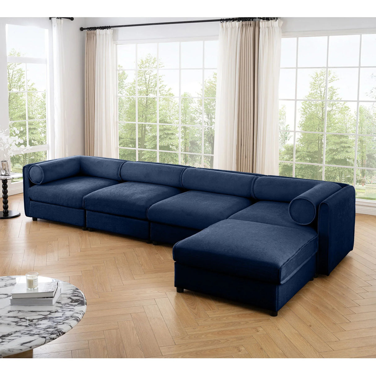 Contemporary Elegant White Chenille Sofa With Storage And Ottoman - Furniture Home Direct