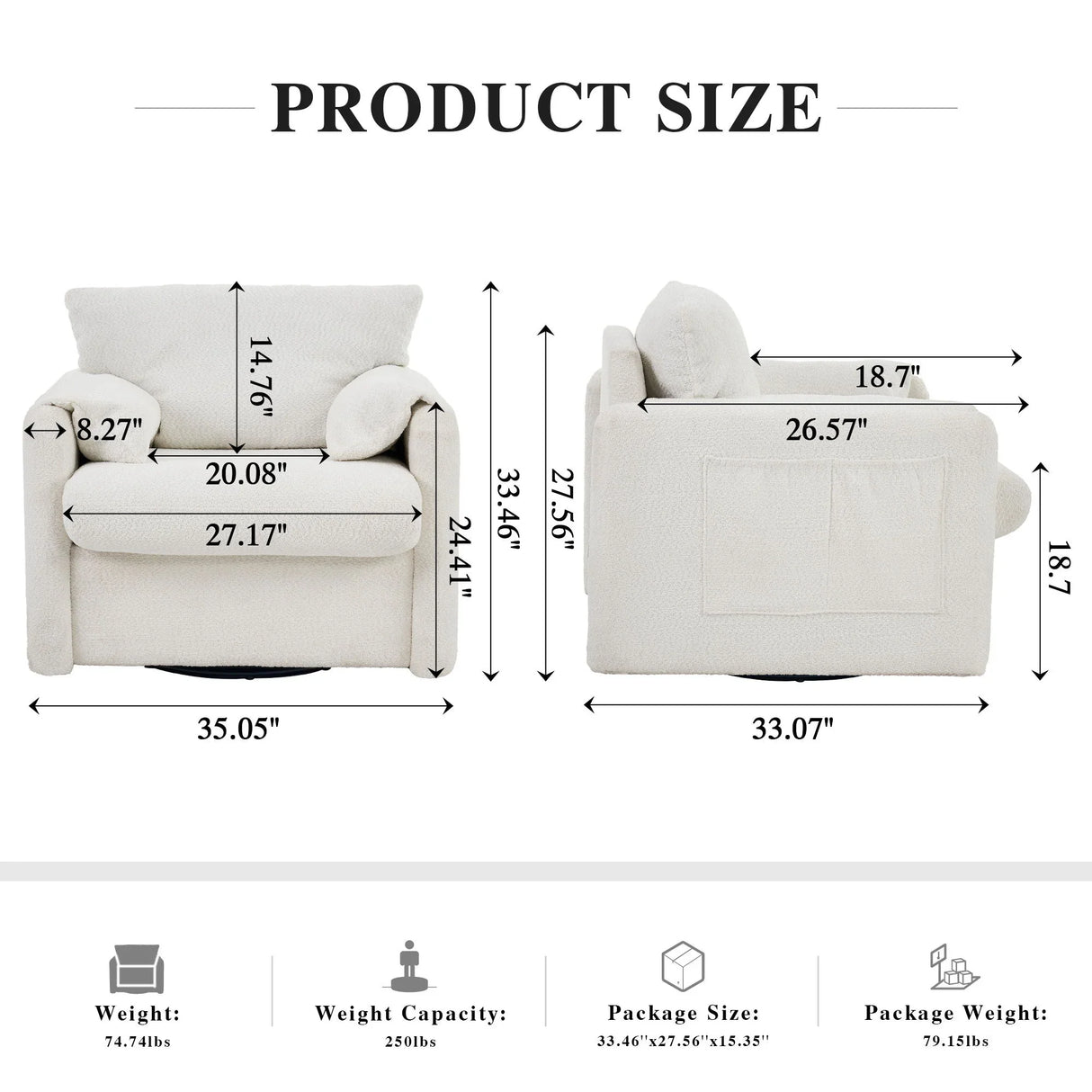 Swivel Modern Swivel Accent Chair Single Seater 360° Rotating For Living Room, Bedroom - Ivory White - Furniture Home Direct