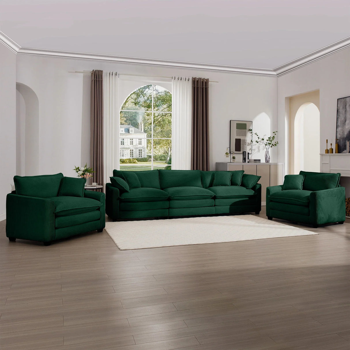 Elegant Corduroy Oversized Sectional Sofa Set With Deep Seats And Flexible Layout - Furniture Home Direct