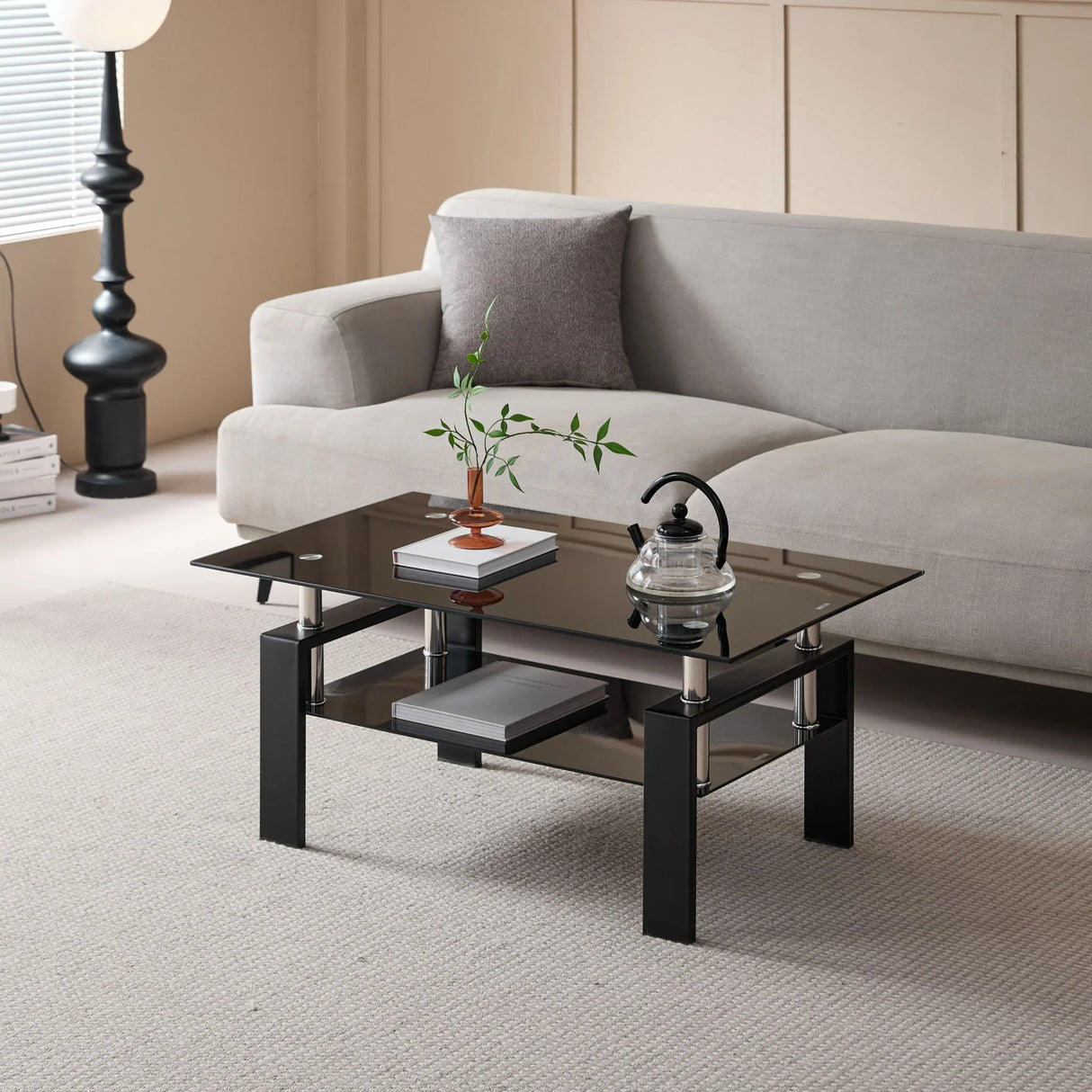 Tempered Glass Table With Storage - Furniture Home Direct