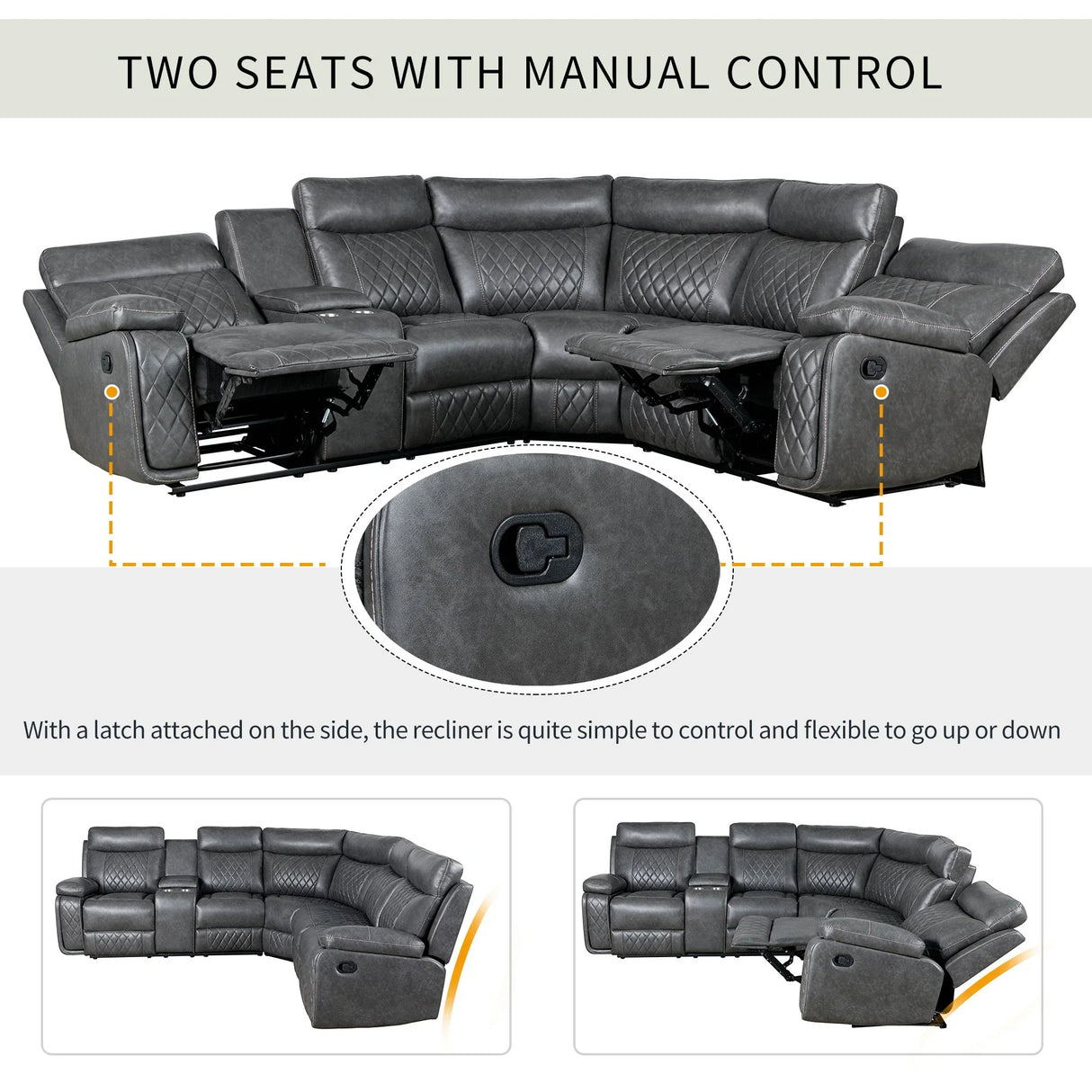 Home Theater Seating Manual Recliner With Cup Holder, Hide - Away Storage PU Reclining Sofa For Living Room, Home Theater - Furniture Home Direct
