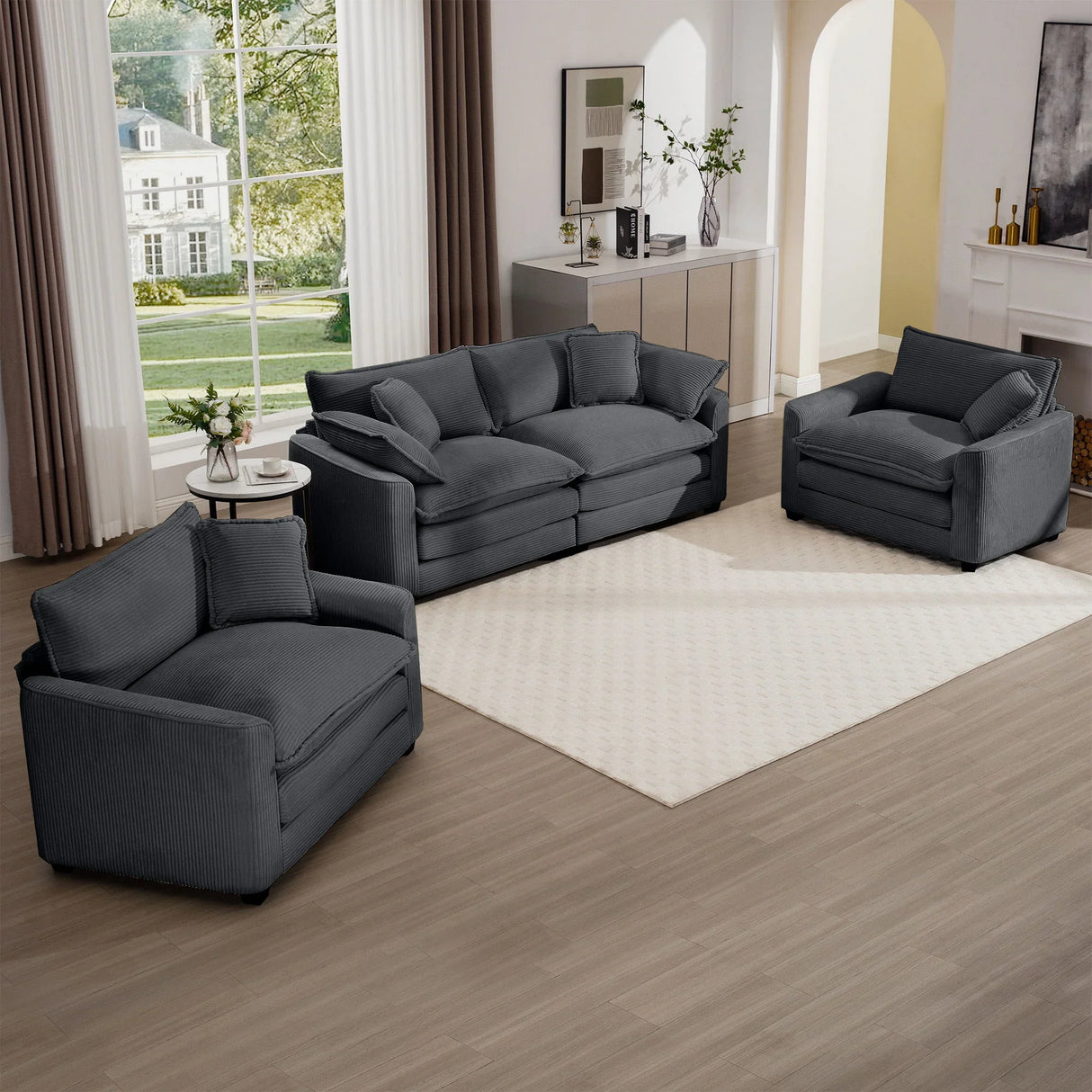 Elegant Corduroy Oversized Sectional Sofa Set With Deep Seats And Flexible Layout - Furniture Home Direct