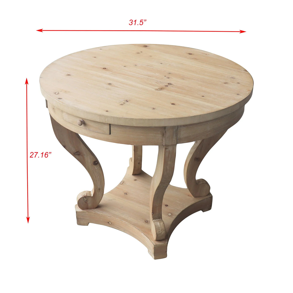 Curved Legs Farmhouse Style Side Table - Natural Wood Grain Distressed - Furniture Home Direct
