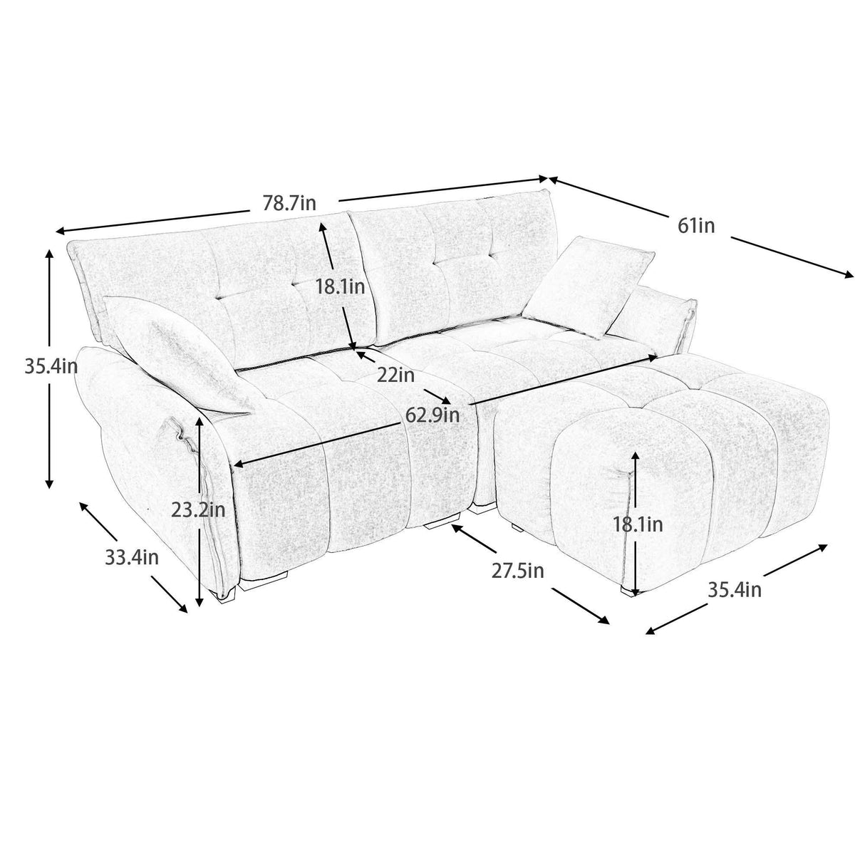 Sofa Set With Ottoman And Pillows, Textured, High Resilience Cushions - Furniture Home Direct