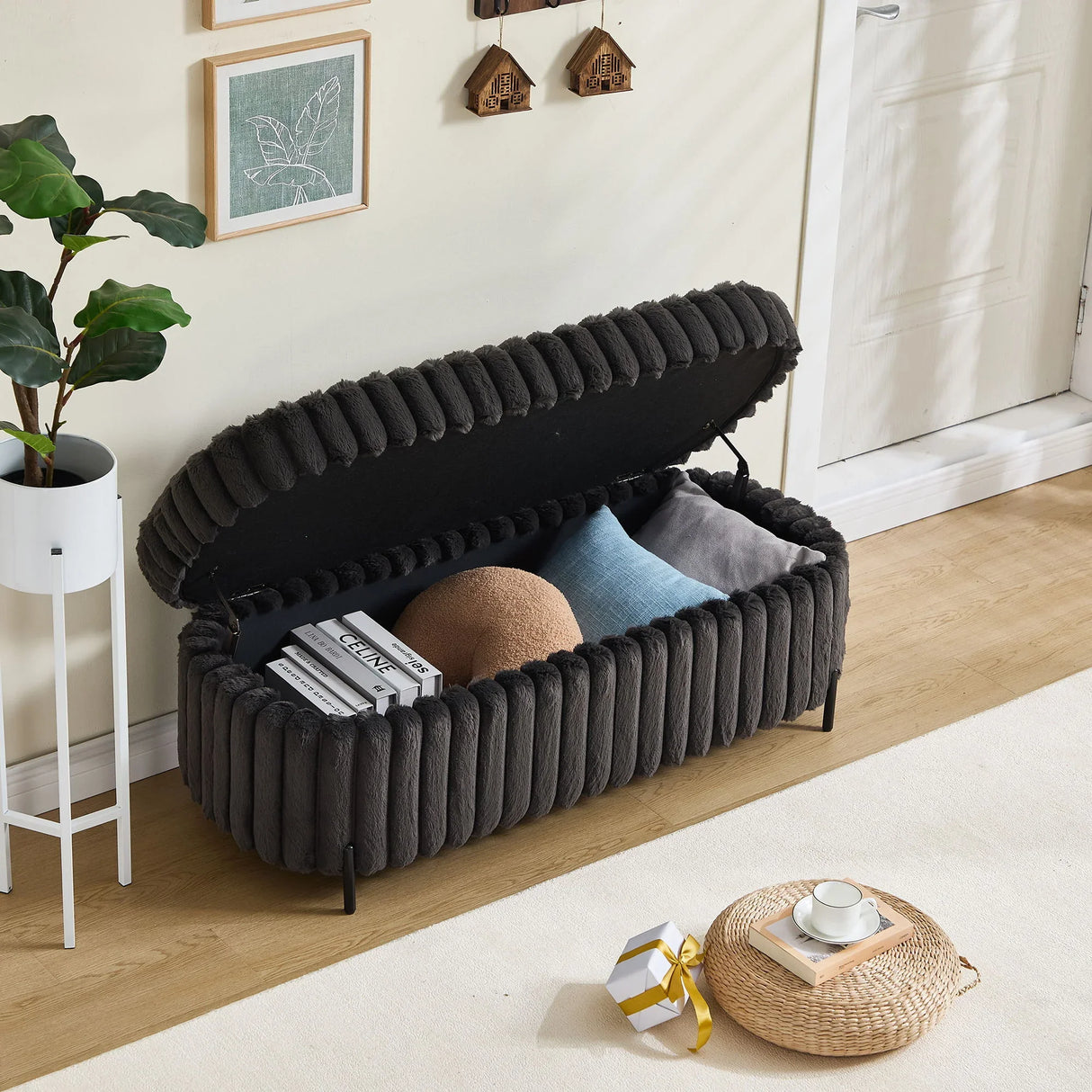 Flip Top Storage Bench With Metal Legs - Furniture Home Direct