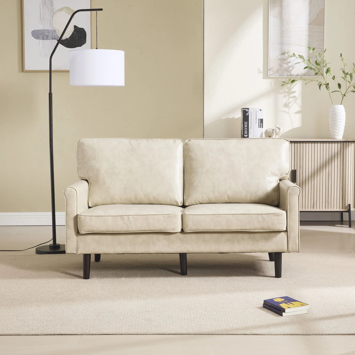 Mid Century Modern Loveseat Sofa With USB Ports, Removable Pillow Cover - Furniture Home Direct