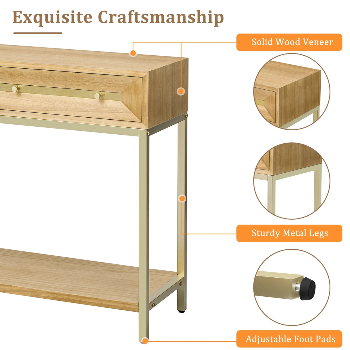 Console Table With Two Drawers Geometric Design Natural - Furniture Home Direct
