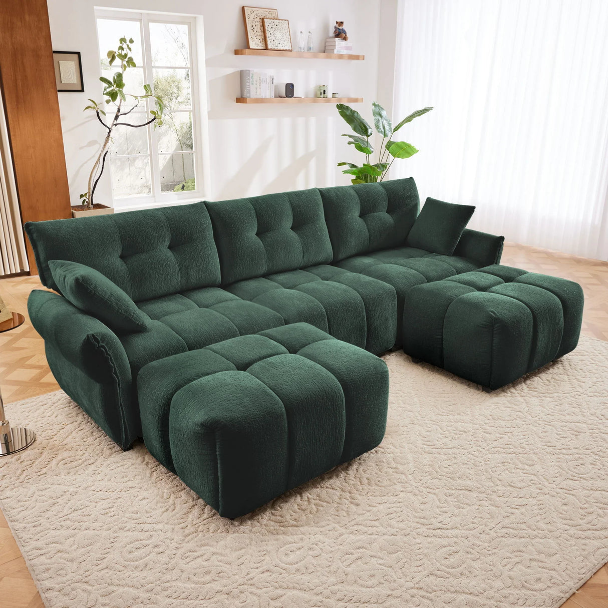 Sofa Set With Ottoman And Pillows, Textured, High Resilience Cushions - Furniture Home Direct