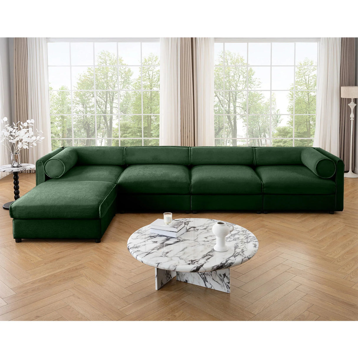 Contemporary Elegant White Chenille Sofa With Storage And Ottoman - Furniture Home Direct