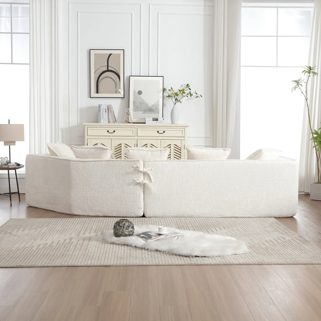 Sectional Sofa Chenille With Plush Soft Cushions Beige - Furniture Home Direct