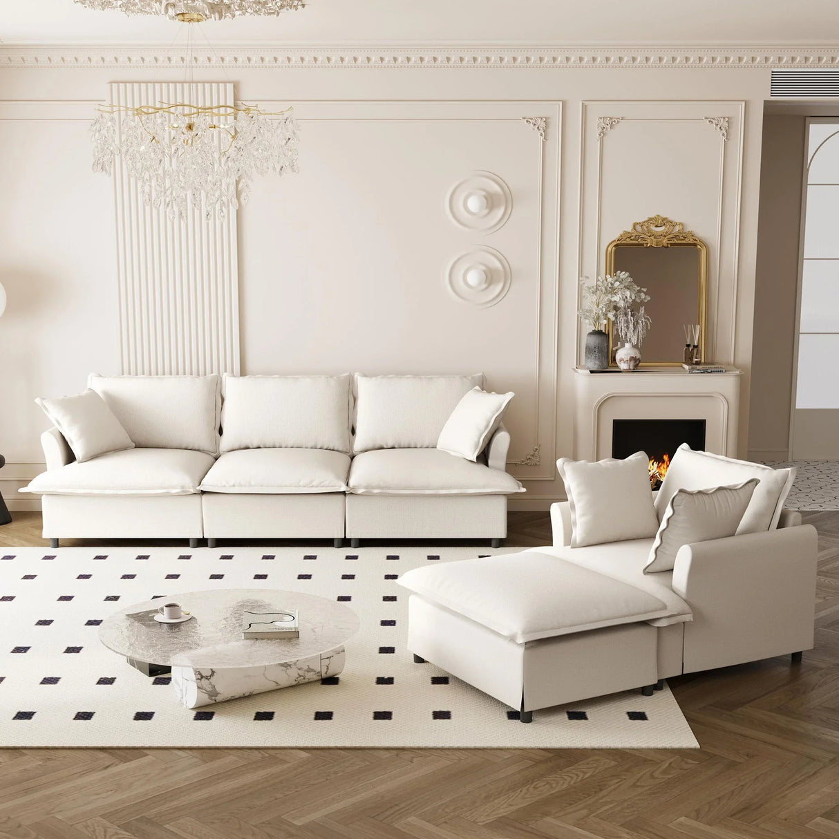 Living Room Set Modular Sectional Couch, Upholstered Sofa & Armchair & Movable Ottoman - Furniture Home Direct