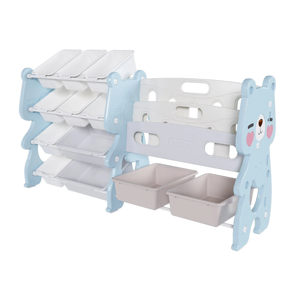 Kids Toy Storage Organizer With 2 Tier Bookshelf, Toy Storage With 12 Bins - Furniture Home Direct