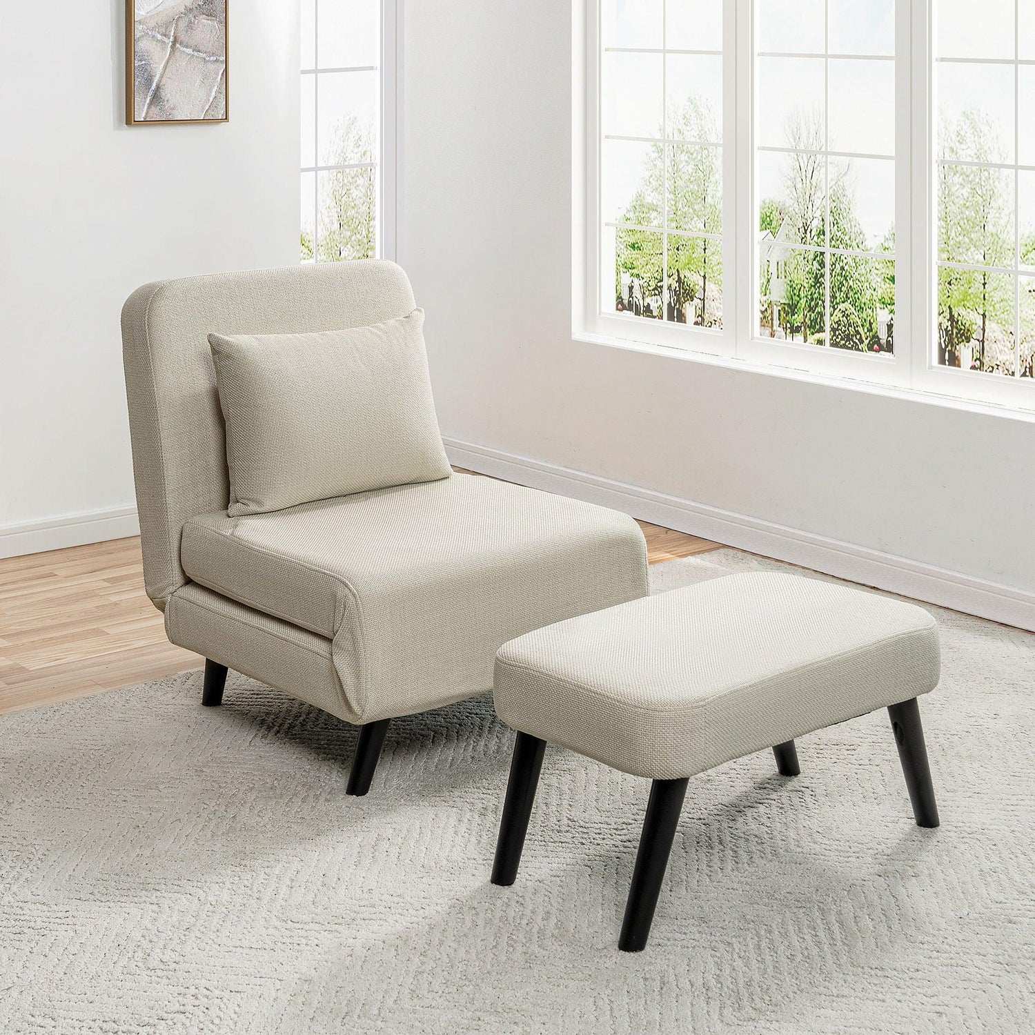 3 In 1 Foldable Linen Chaise Lounge With Adjustable Backrest - Furniture Home Direct