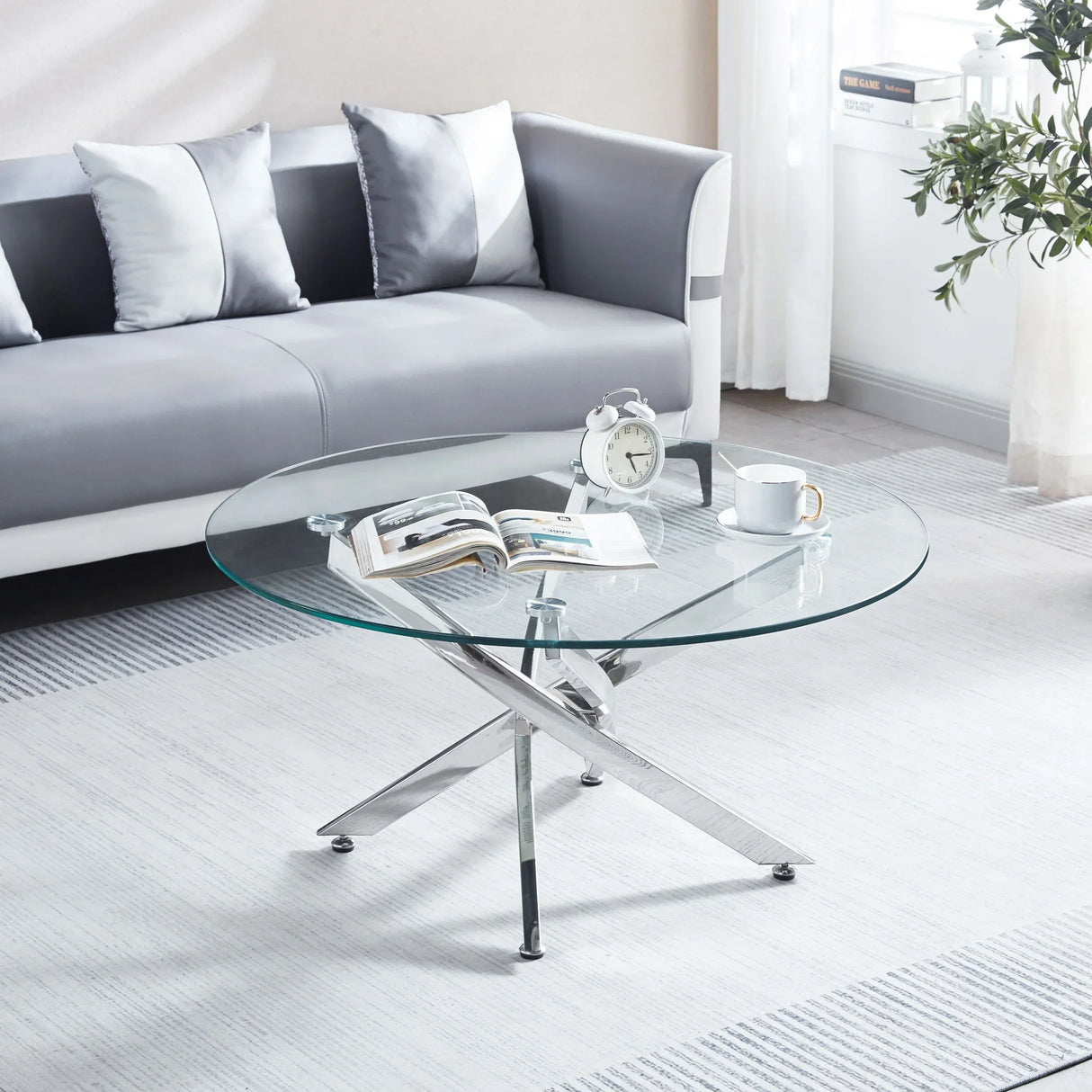Modern Round Tempered Glass Table With Chrome Legs - Furniture Home Direct