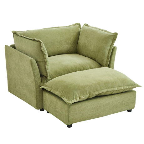 Modern Cozy Upholstered Armchair Sofa With Movable Ottoman - Furniture Home Direct