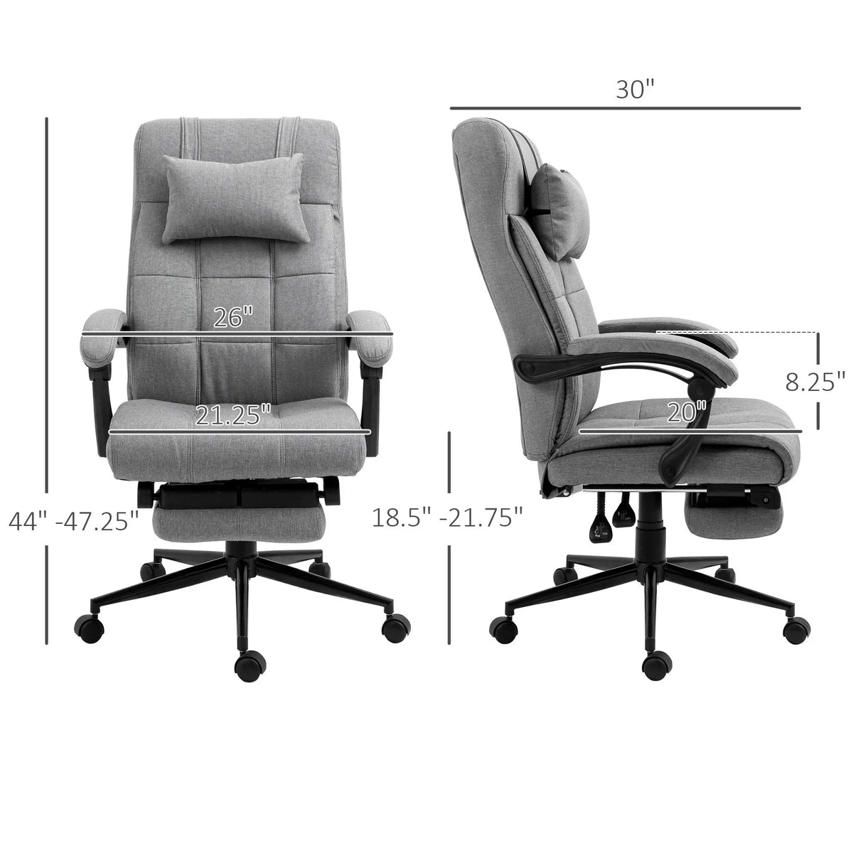 Vinsetto - Executive Linen-Feel Fabric Office Chair High Back Swivel Task Chair With Adjustable Height Upholstered Retractable Footrest, Headrest And Padded Armrest - Light Gray - Furniture Home Direct