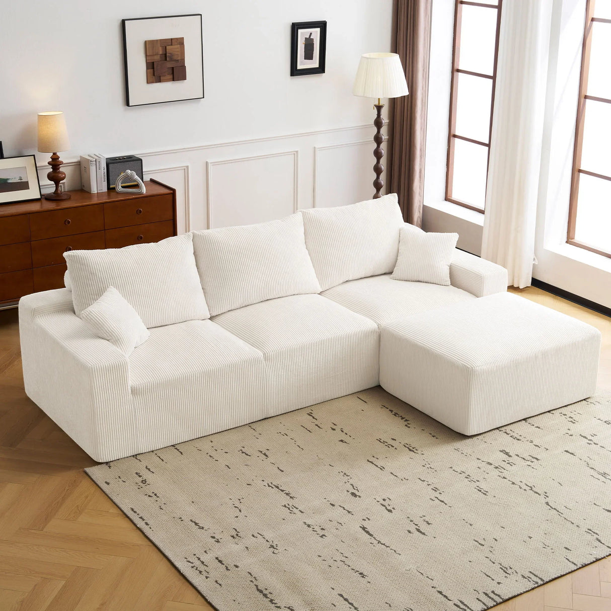L Shaped Sectional Sofa, Full Compression 3 Seater Cloud Couch With Chaise - Furniture Home Direct