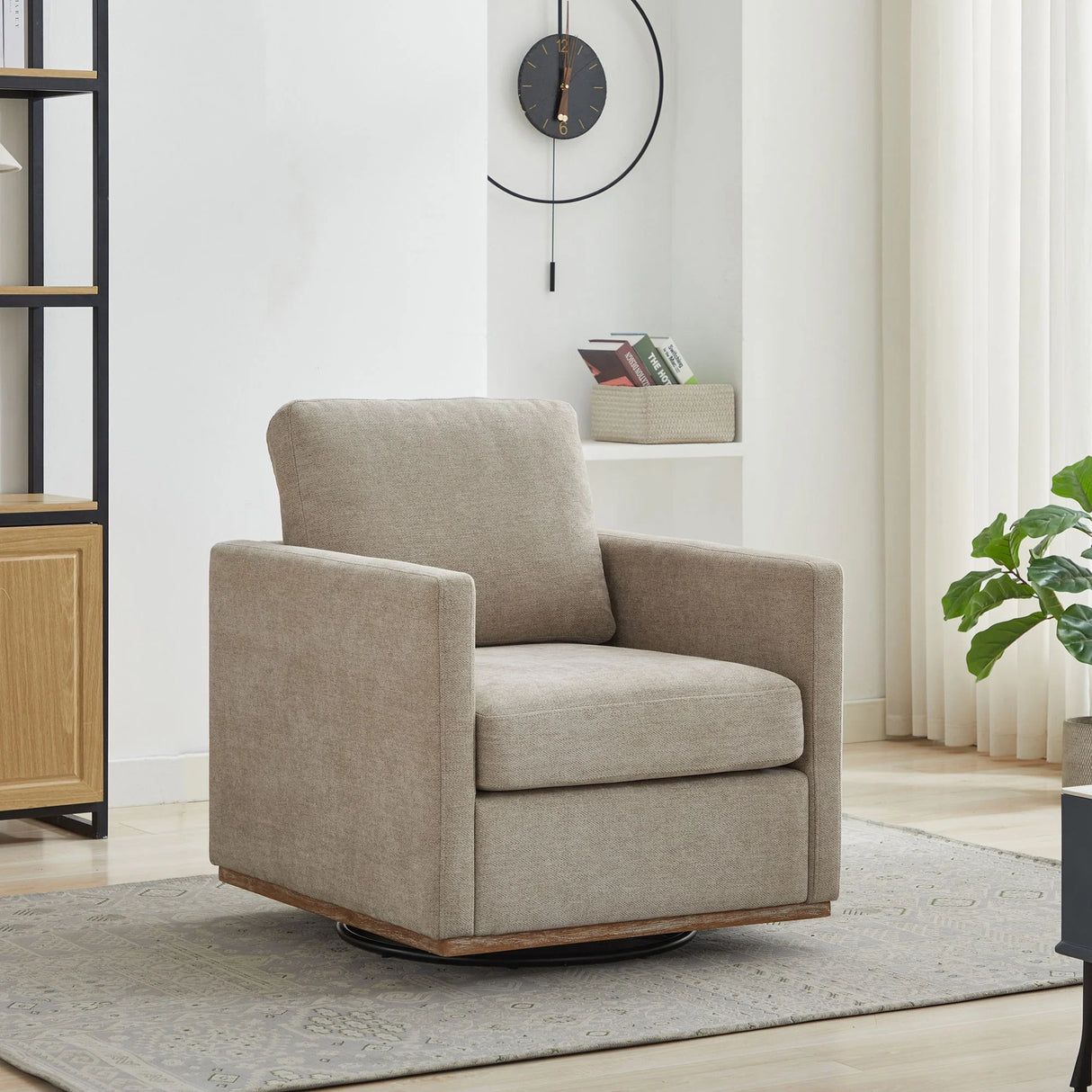 Modern Square Upholstered Swivel Accent Chair With Metal Base - Furniture Home Direct